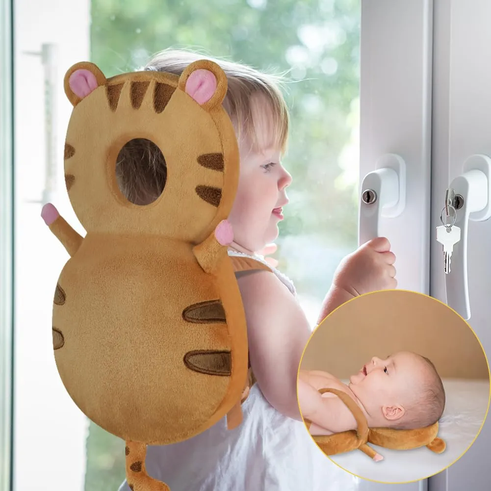 Vicloon Protezione Testa per Neonato e Bambini, Cuscino di Sicurezza Regolabile con Ginocchiere, Tigre Marrone - immagine 4