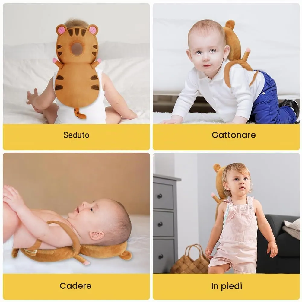 Vicloon Protezione Testa per Neonato e Bambini, Cuscino di Sicurezza Regolabile con Ginocchiere, Tigre Marrone - immagine 6