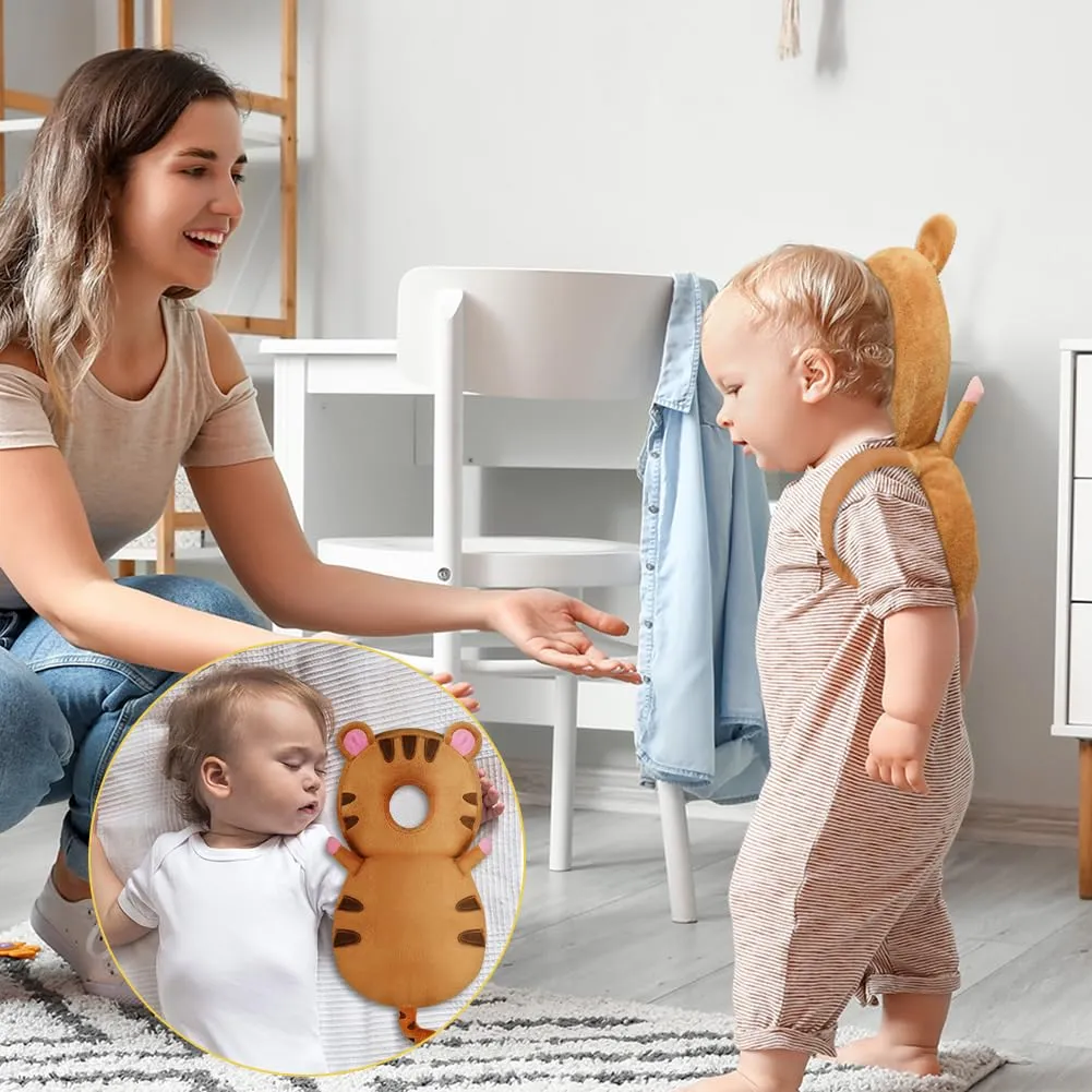 Vicloon Protezione Testa per Neonato e Bambini, Cuscino di Sicurezza Regolabile con Ginocchiere, Tigre Marrone - immagine 7