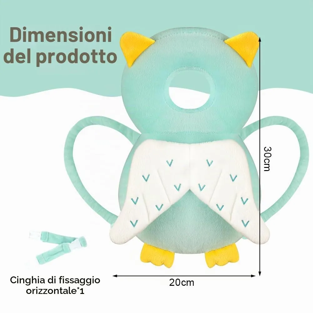 Vicloon Protezione Testa e Ginocchiere per Neonato, Cuscino di Sicurezza Regolabile per Bambini, Gufo Verde Chiaro - immagine 2