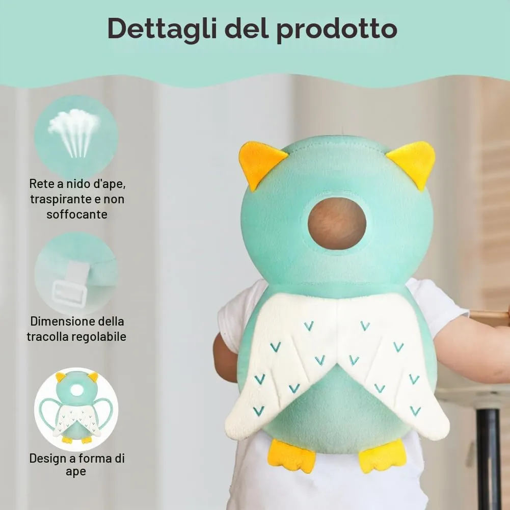 Vicloon Protezione Testa e Ginocchiere per Neonato, Cuscino di Sicurezza Regolabile per Bambini, Gufo Verde Chiaro - immagine 3