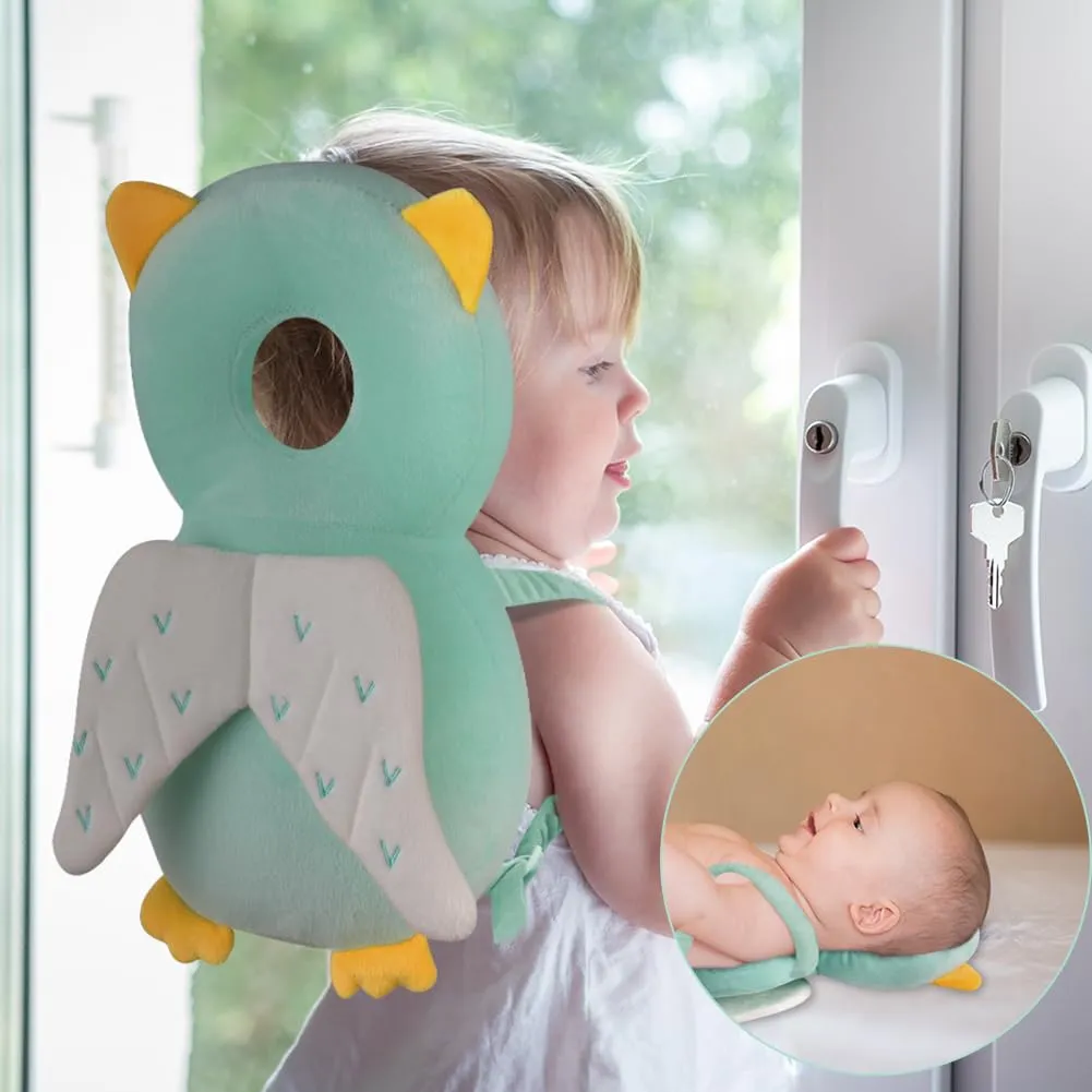 Vicloon Protezione Testa e Ginocchiere per Neonato, Cuscino di Sicurezza Regolabile per Bambini, Gufo Verde Chiaro - immagine 4