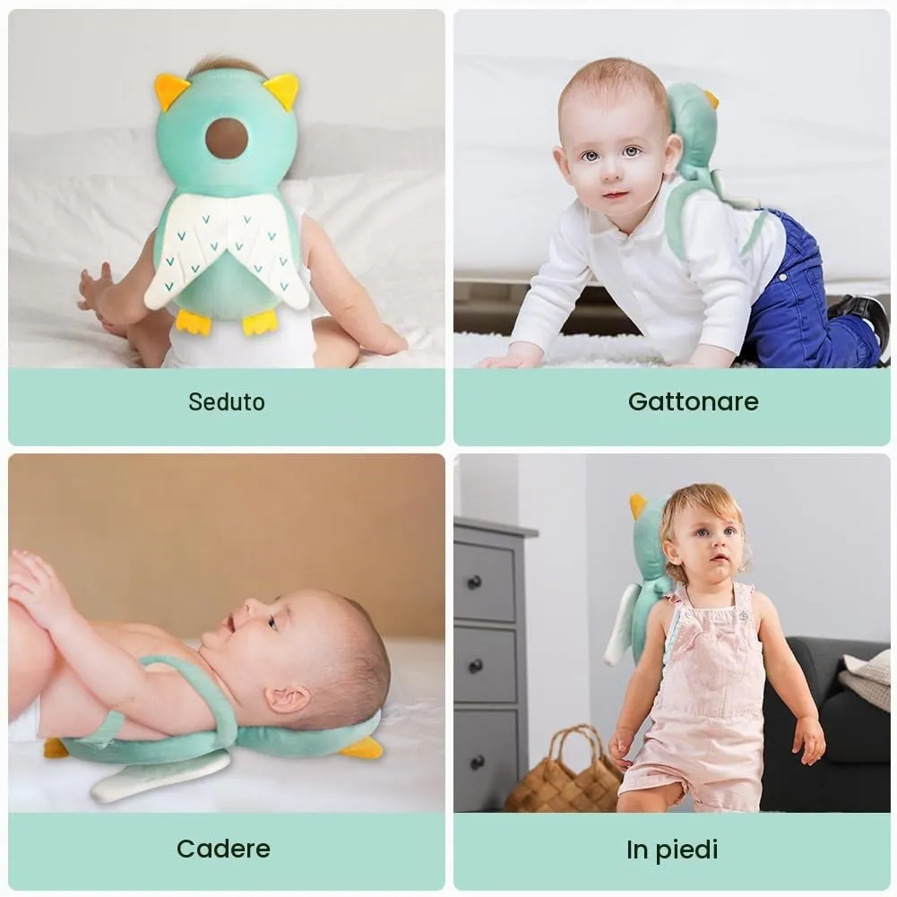 Vicloon Protezione Testa e Ginocchiere per Neonato, Cuscino di Sicurezza Regolabile per Bambini, Gufo Verde Chiaro - immagine 6