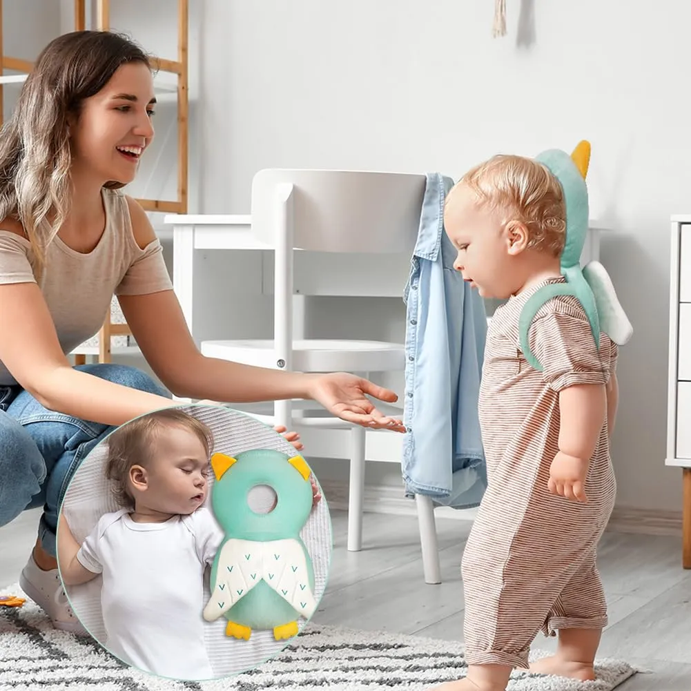 Vicloon Protezione Testa e Ginocchiere per Neonato, Cuscino di Sicurezza Regolabile per Bambini, Gufo Verde Chiaro - immagine 7