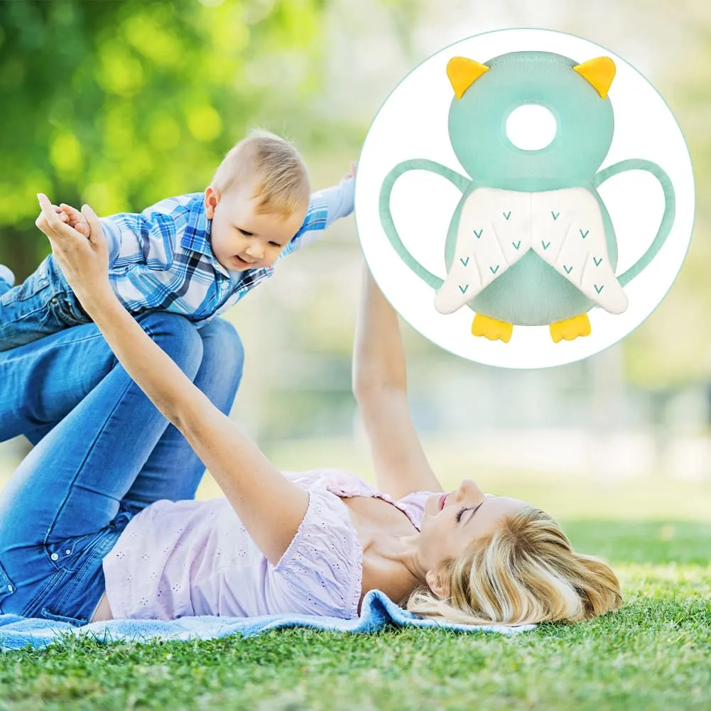 Vicloon Protezione Testa e Ginocchiere per Neonato, Cuscino di Sicurezza Regolabile per Bambini, Gufo Verde Chiaro - immagine 8
