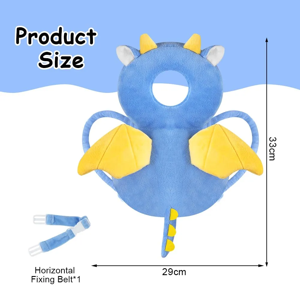 Vicloon Protezione Testa e Ginocchiere per Neonato, Cuscino di Sicurezza Regolabile per Bambini, Drago Blu - immagine 2