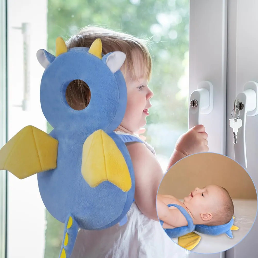 Vicloon Protezione Testa e Ginocchiere per Neonato, Cuscino di Sicurezza Regolabile per Bambini, Drago Blu - immagine 4