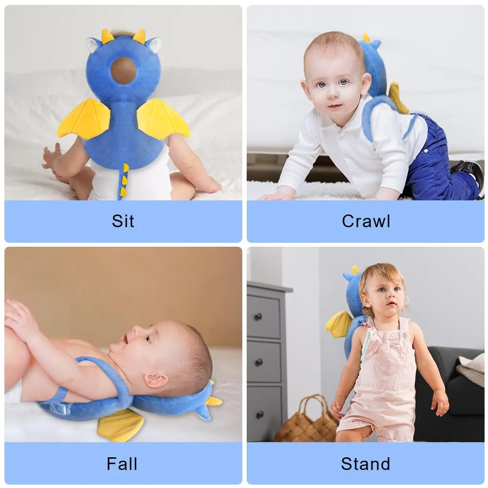 Vicloon Protezione Testa e Ginocchiere per Neonato, Cuscino di Sicurezza Regolabile per Bambini, Drago Blu - immagine 6