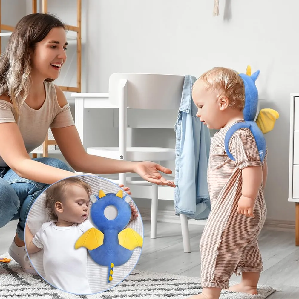 Vicloon Protezione Testa e Ginocchiere per Neonato, Cuscino di Sicurezza Regolabile per Bambini, Drago Blu - immagine 7