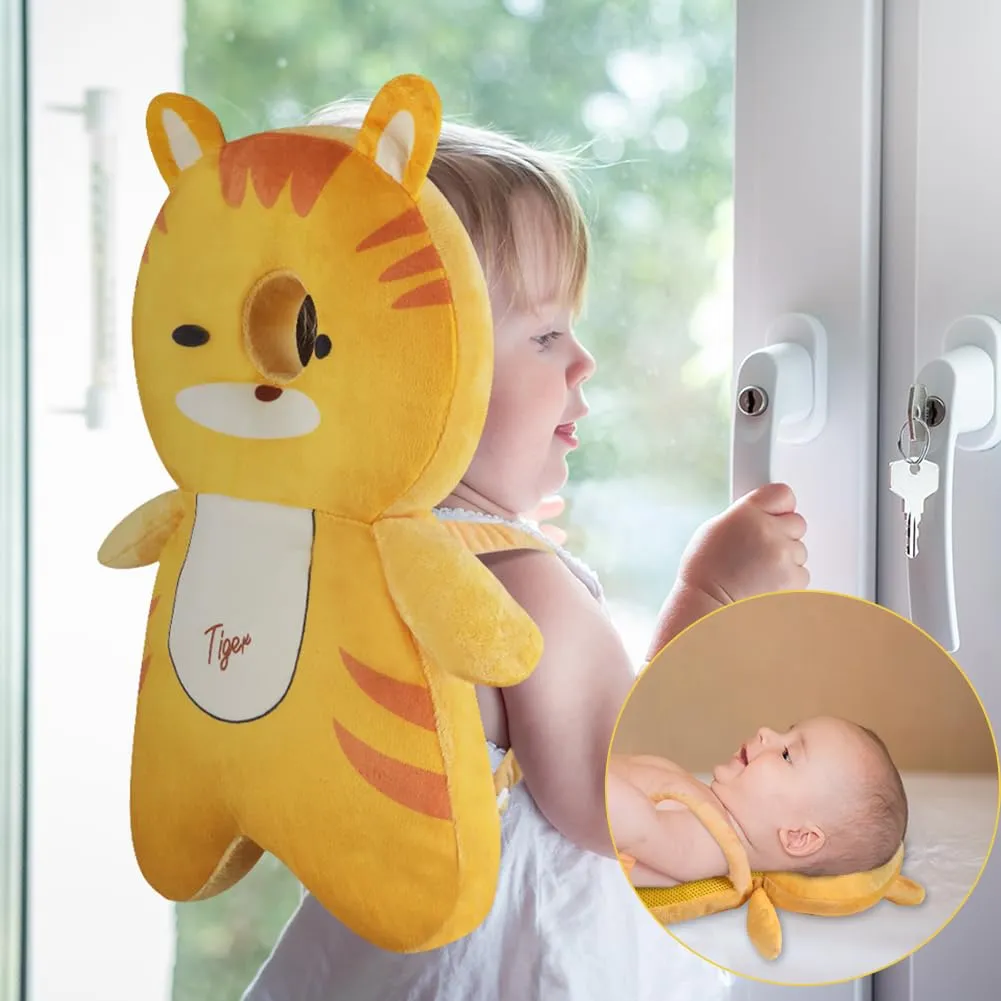 Vicloon Protezione Testa e Ginocchiere per Neonato, Cuscino di Sicurezza Regolabile per Bambini, Tigre Arancione - immagine 4