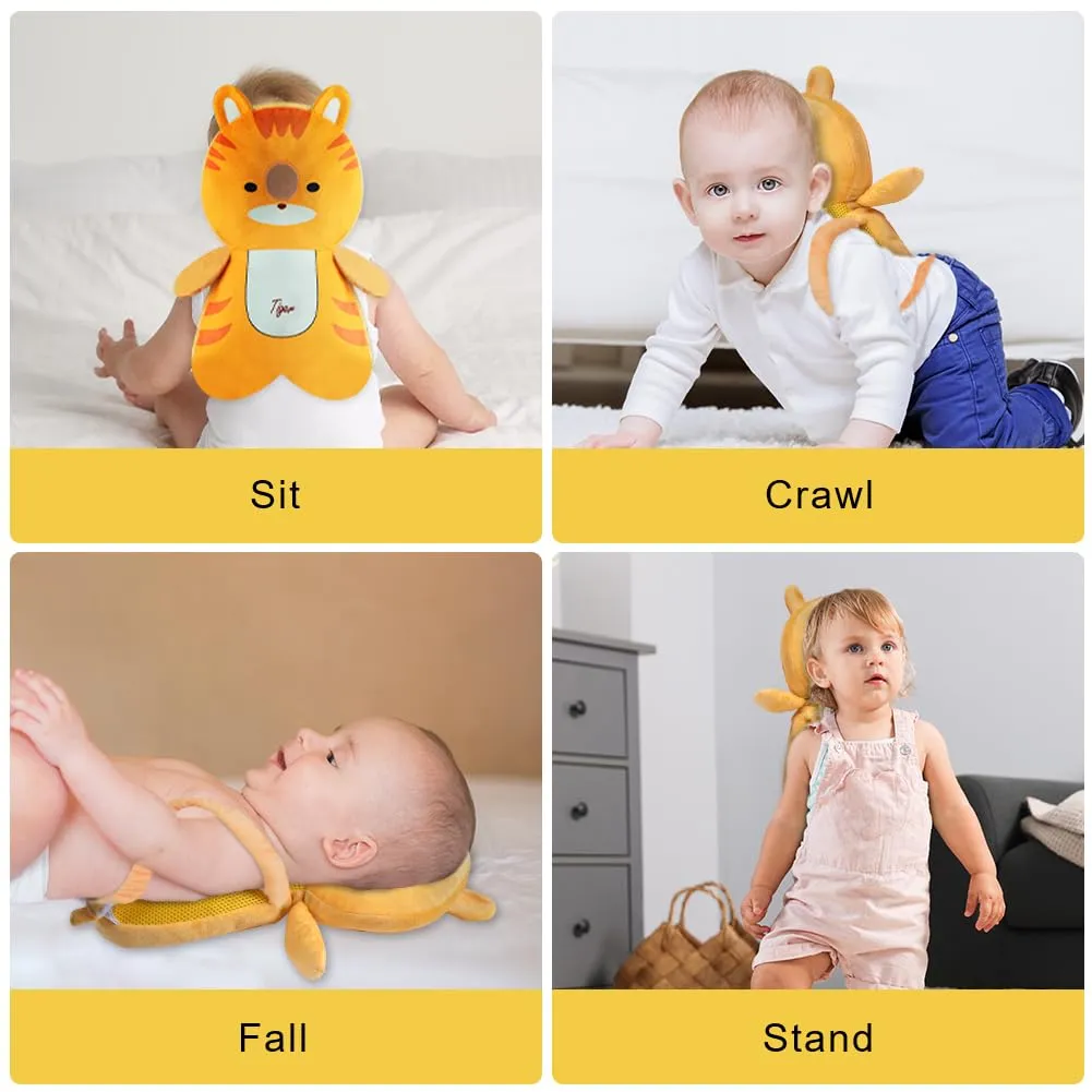 Vicloon Protezione Testa e Ginocchiere per Neonato, Cuscino di Sicurezza Regolabile per Bambini, Tigre Arancione - immagine 6