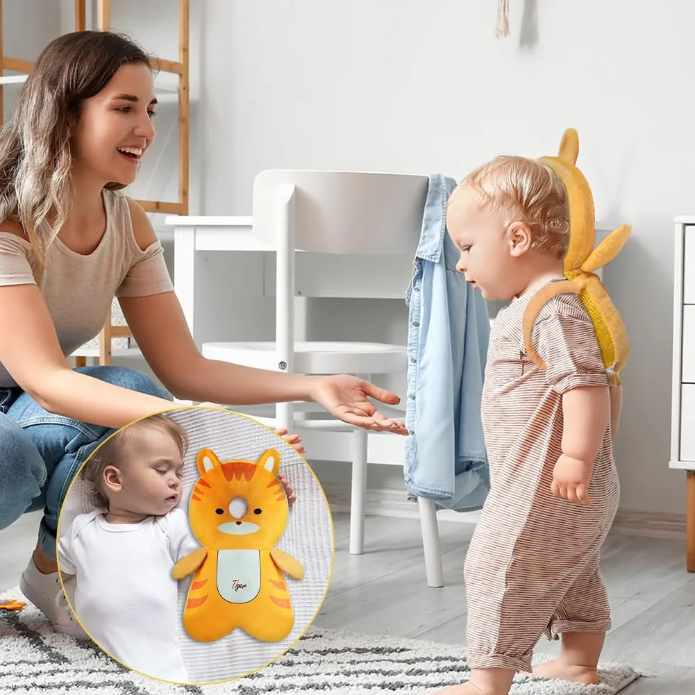 Vicloon Protezione Testa e Ginocchiere per Neonato, Cuscino di Sicurezza Regolabile per Bambini, Tigre Arancione - immagine 7
