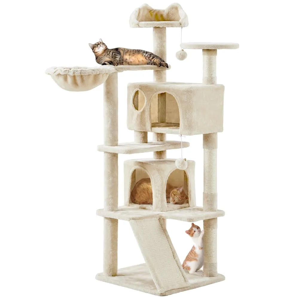 Yaheetech Albero Tiragraffi per Gatti Multilivello con Casetta e Trespolo, 146 cm, Beige - immagine 1