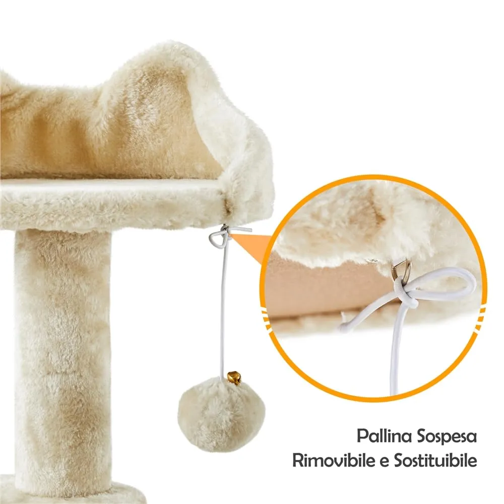 Yaheetech Albero Tiragraffi per Gatti Multilivello con Casetta e Trespolo, 146 cm, Beige - immagine 8