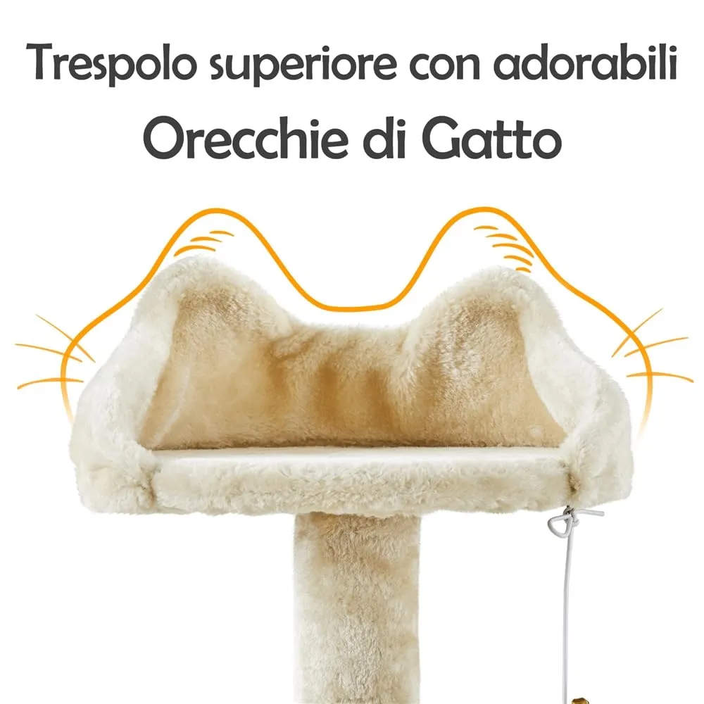 Yaheetech Albero Tiragraffi per Gatti Multilivello con Casetta e Trespolo, 146 cm, Beige - immagine 9