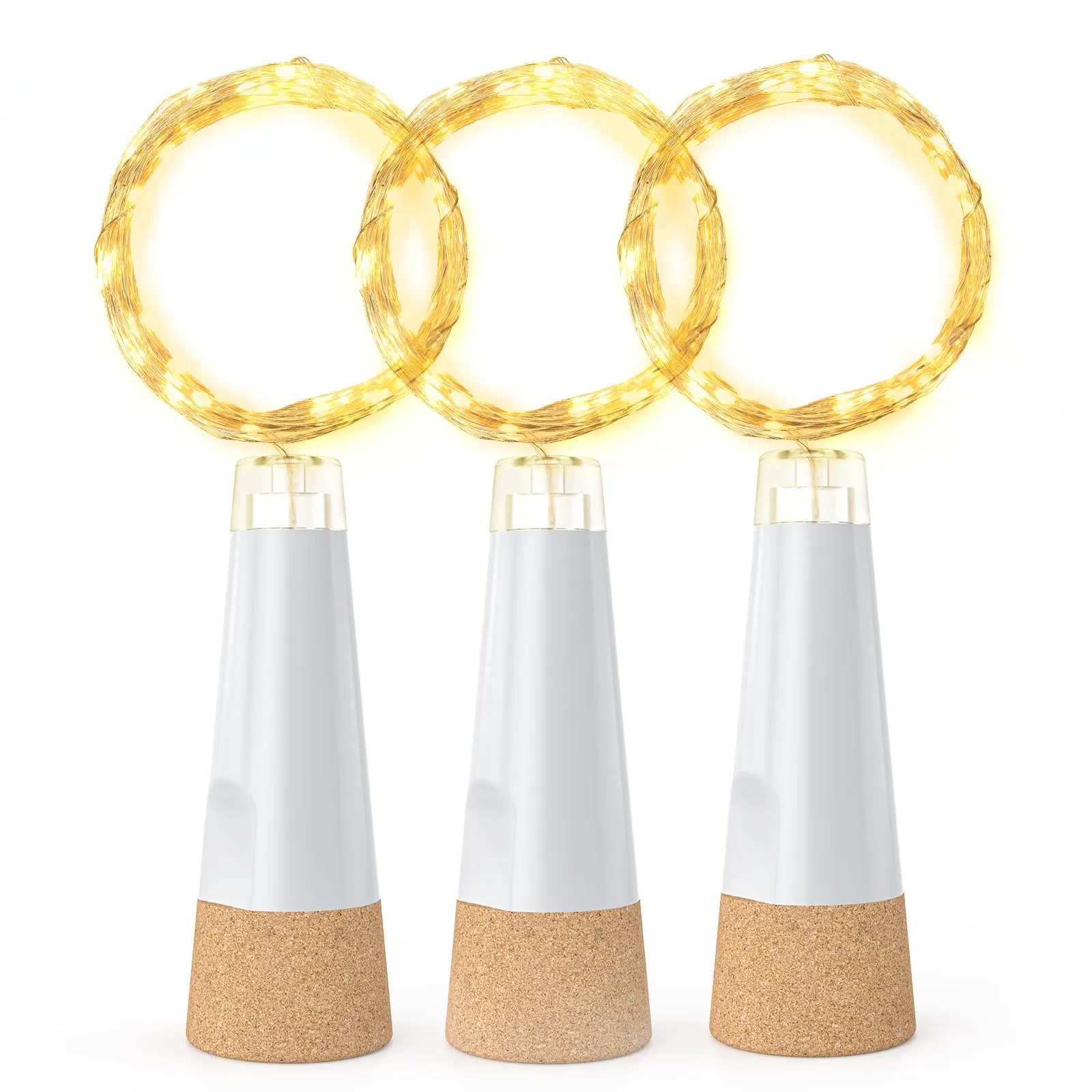KOBWA Luci per bottiglie con sughero, ricaricabili USB, Bianco Caldo, 3 Pezzi - immagine 1