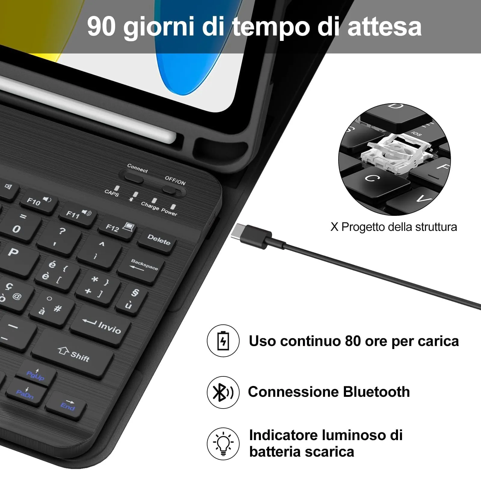 IVEOPPE Tastiera per iPad 11 Generazione 11" (2025) e iPad 10 Generazione 10.9" (2022) Modello A16 - immagine 4