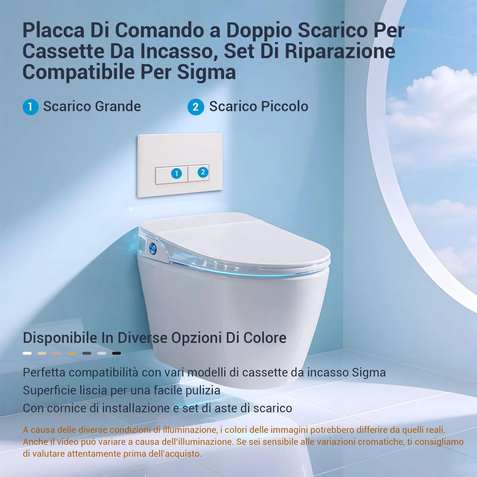 Mendorio Placca di Comando WC per Geberit Sigma 01/20/30/21, Bianco - immagine 2
