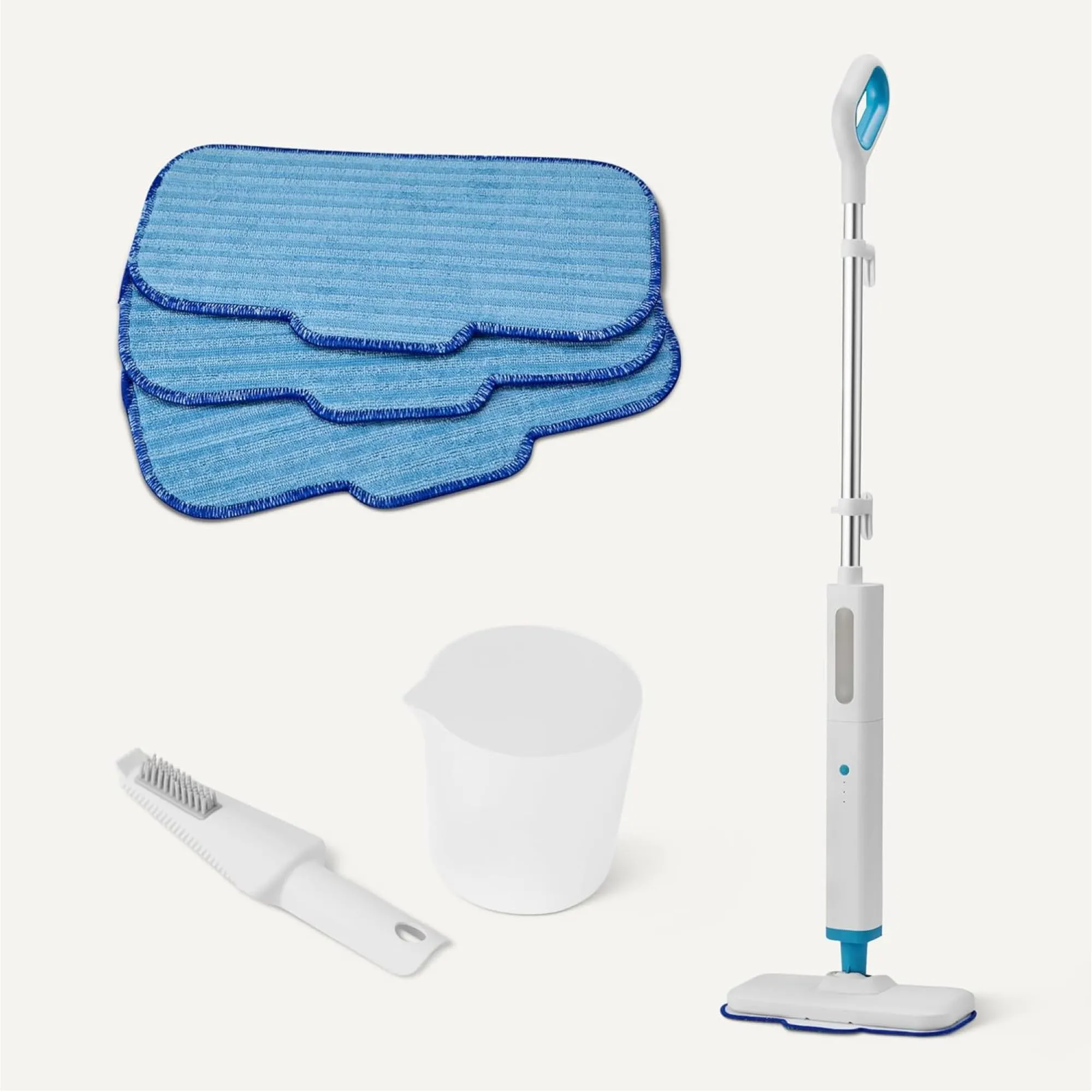 Amazon Basics Scopa a vapore per pavimenti duri, 3 panni lavabili, serbatoio 450 ml, Bianco - immagine 1
