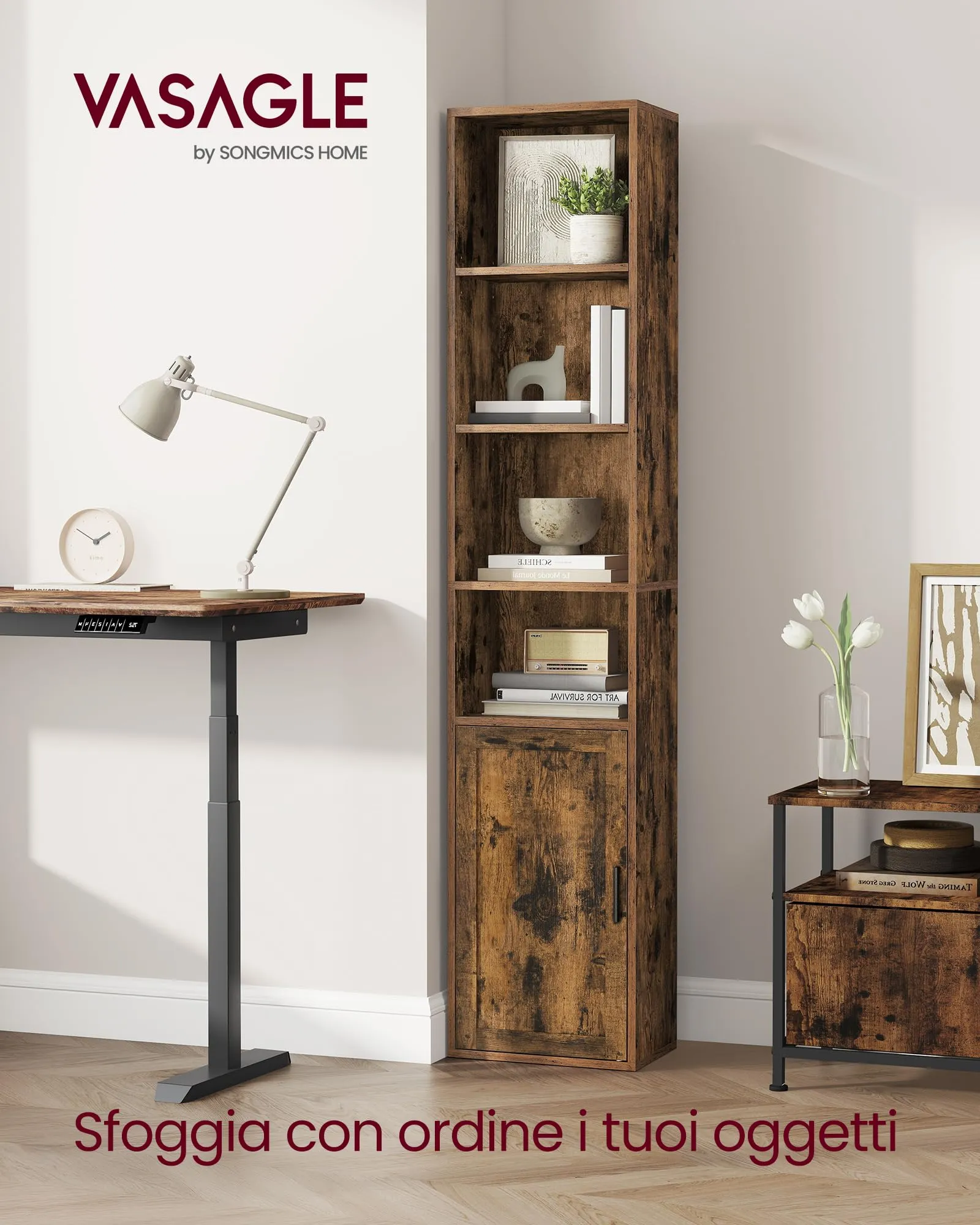 VASAGLE Libreria a 6 Ripiani con Anta, 31,8 x 24 x 175 cm - immagine 2