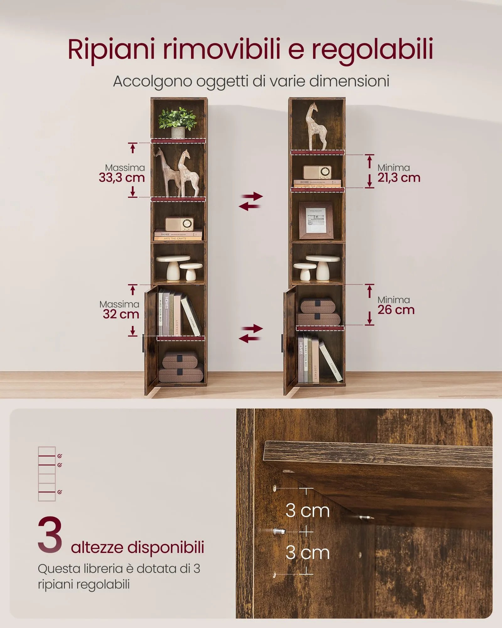 VASAGLE Libreria a 6 Ripiani con Anta, 31,8 x 24 x 175 cm - immagine 3