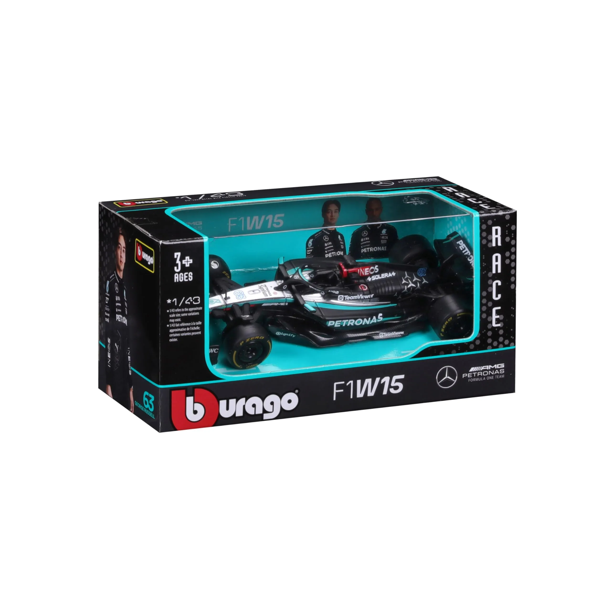Bburago Mercedes AMG Petronas W15 George Russell #63 2024 1:43 Scale Model - immagine 2