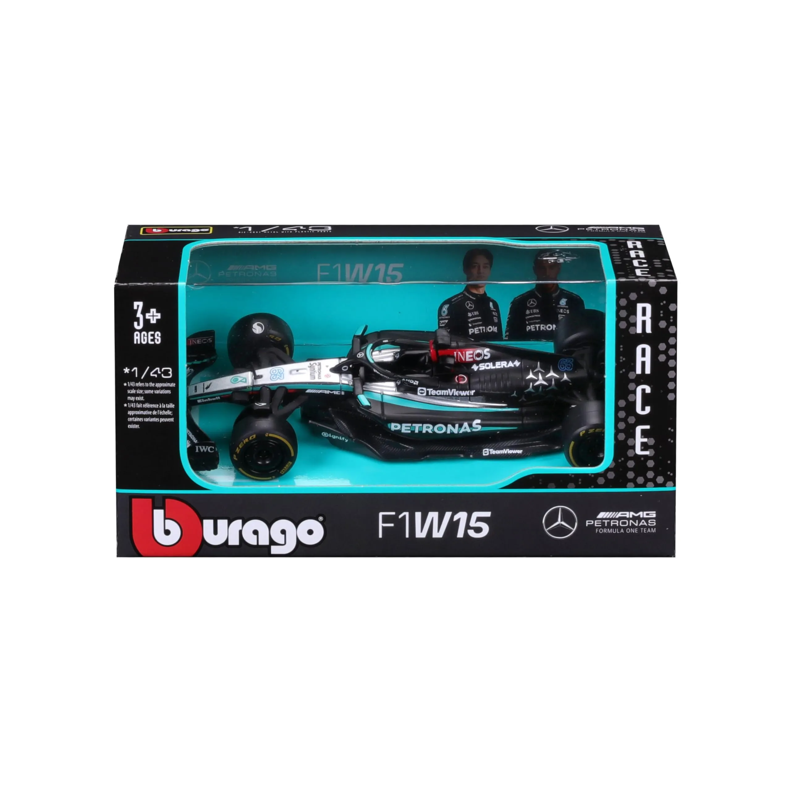 Bburago Mercedes AMG Petronas W15 George Russell #63 2024 1:43 Scale Model - immagine 3