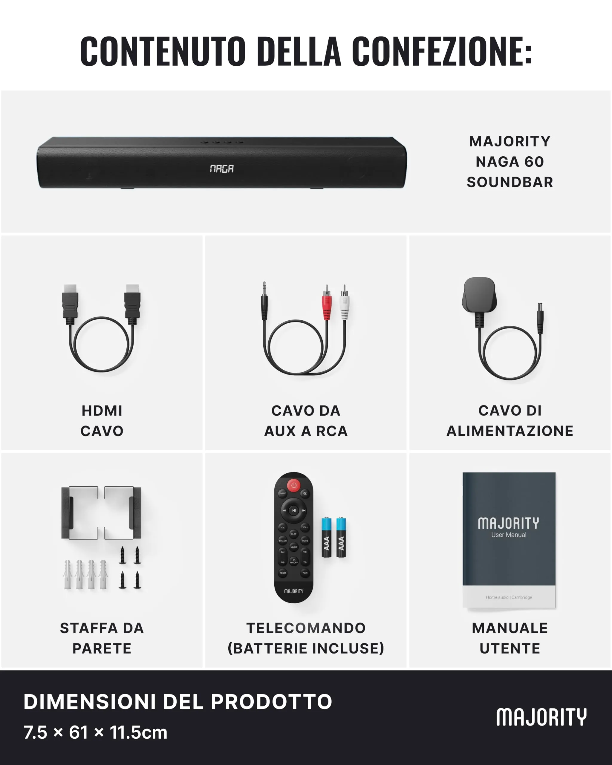 Majority Naga 60 120W Soundbar con Bluetooth e HDMI ARC - immagine 7