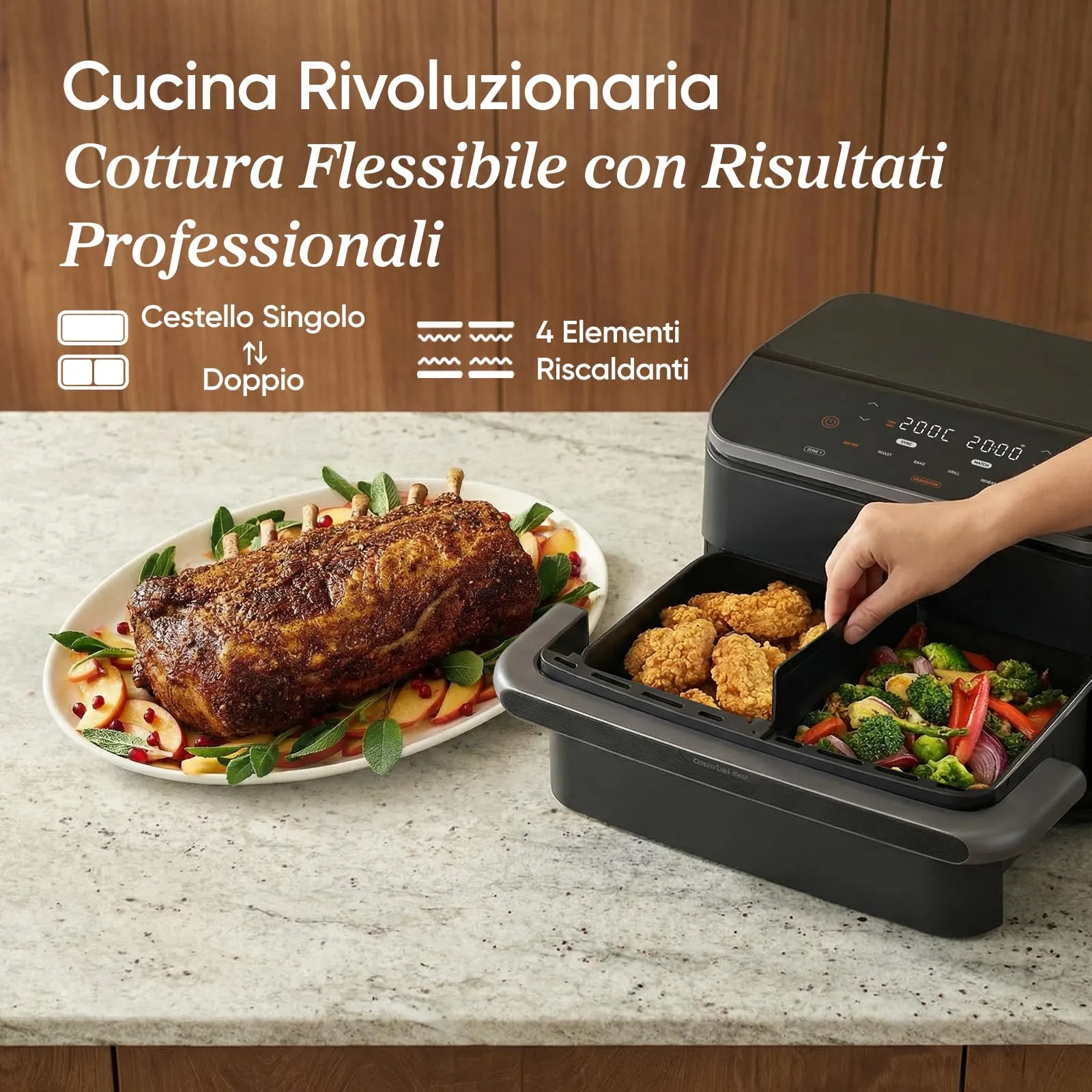 Cosori Twinfry TF102S-IT Friggitrice ad Aria 10 Litri Doppio Cestello 5L+5L con WiFi - immagine 2