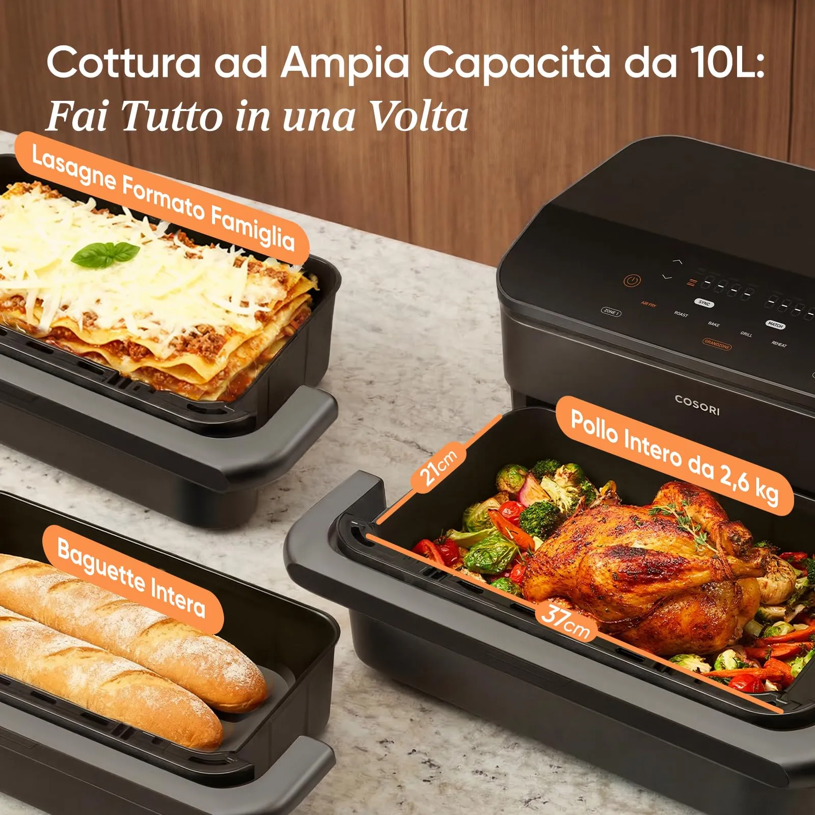 Cosori Twinfry TF102S-IT Friggitrice ad Aria 10 Litri Doppio Cestello 5L+5L con WiFi - immagine 6