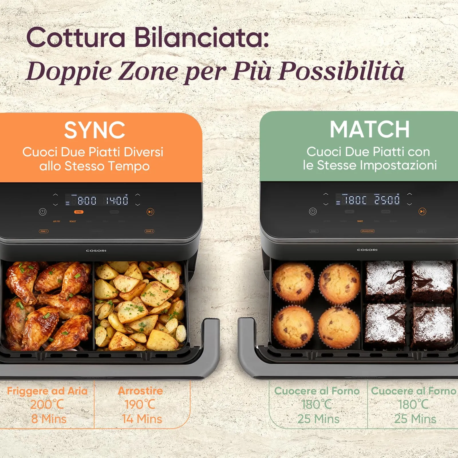 Cosori Twinfry TF102S-IT Friggitrice ad Aria 10 Litri Doppio Cestello 5L+5L con WiFi - immagine 8