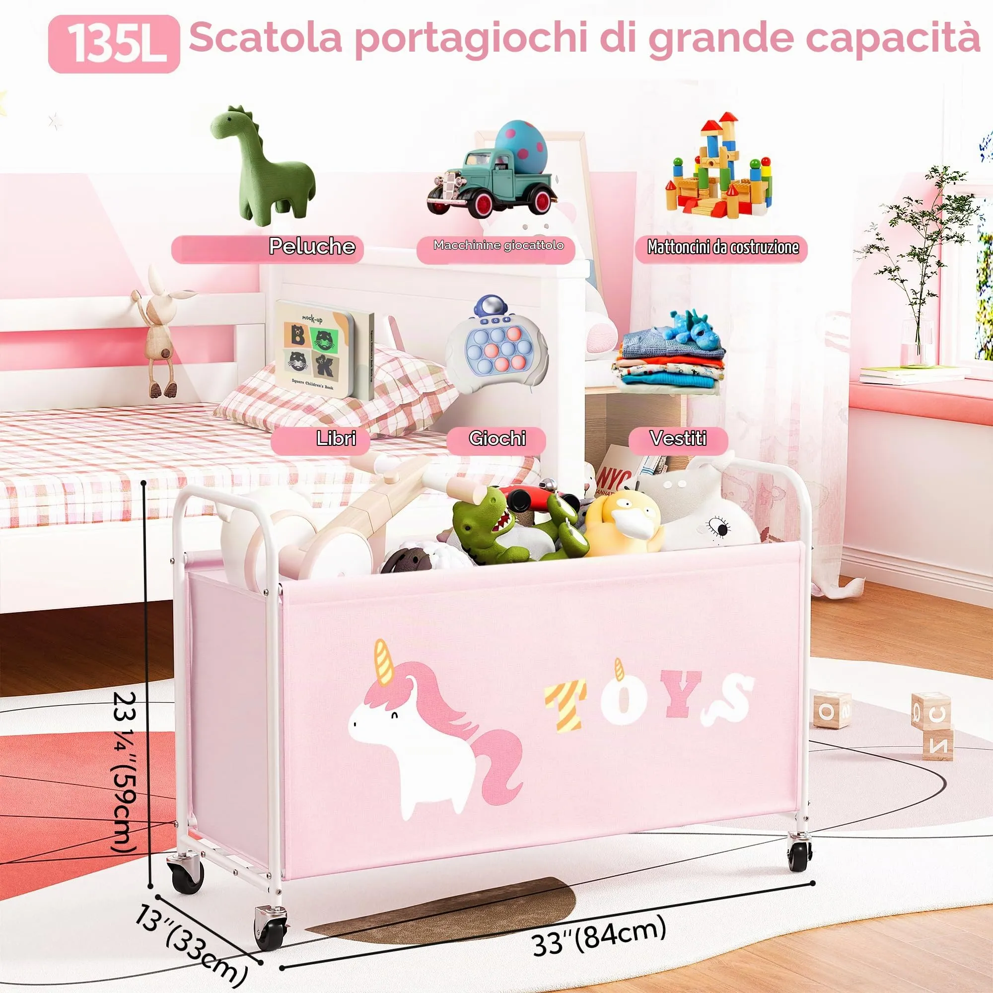 GRANNY SAYS Scatola per Giocattoli con Ruote, 135L, Rosa - immagine 2