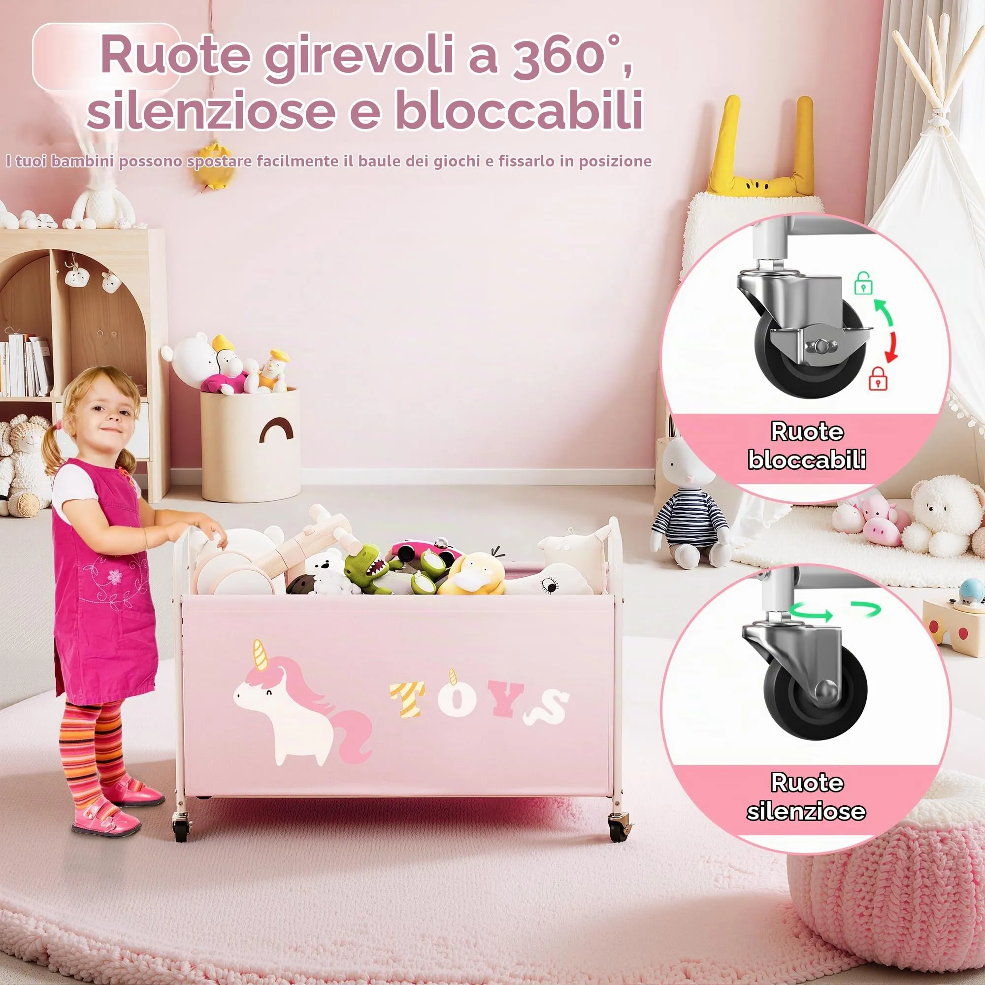 GRANNY SAYS Scatola per Giocattoli con Ruote, 135L, Rosa - immagine 4