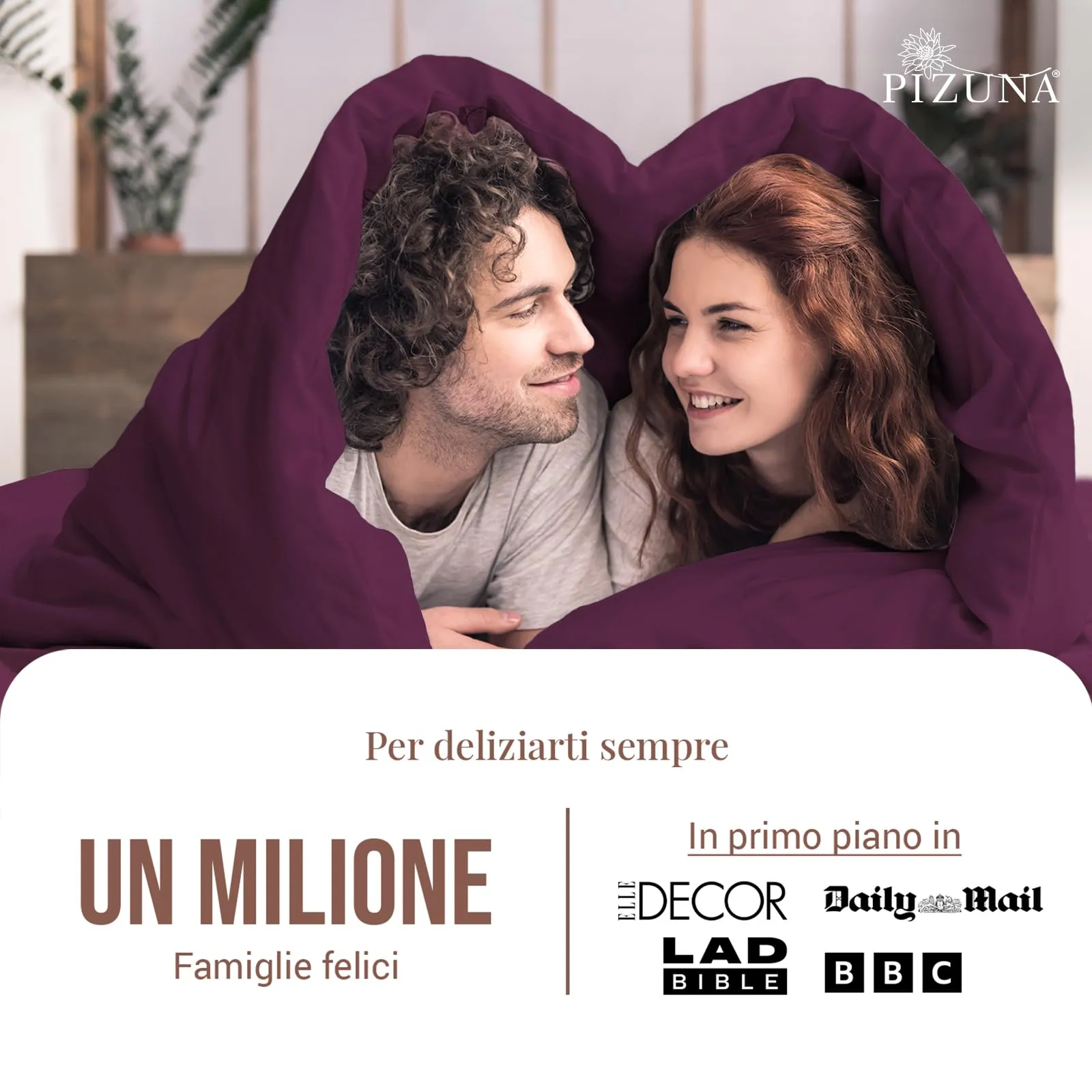 Pizuna Linens Set Copripiumino Matrimoniale 100% Cotone 400 Fili, 240x200 cm, Prugna, 3 Pezzi - immagine 4