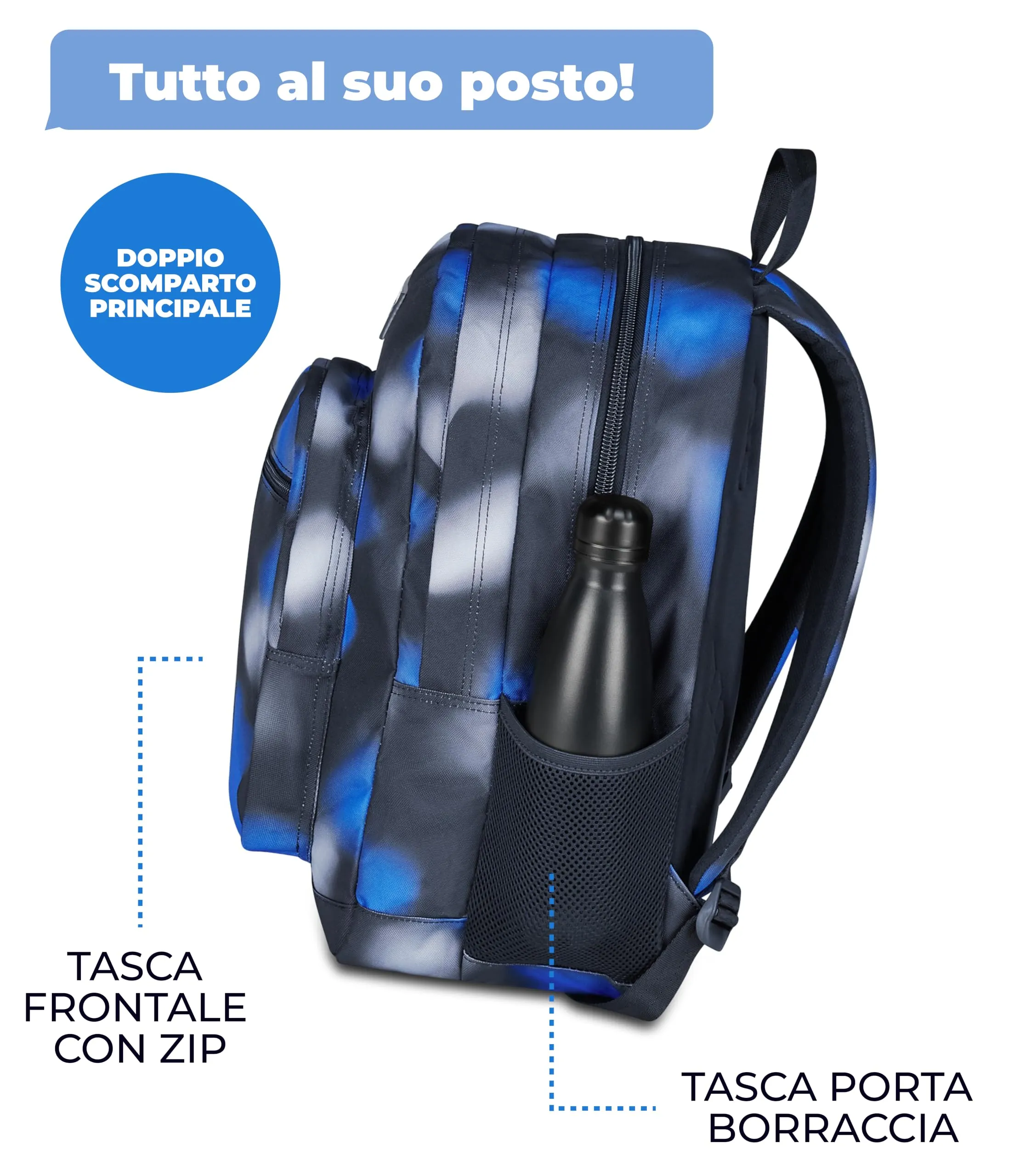 Seven Freethink Zaino Scuola 34L Doppio Scomparto Blu Nero - immagine 4