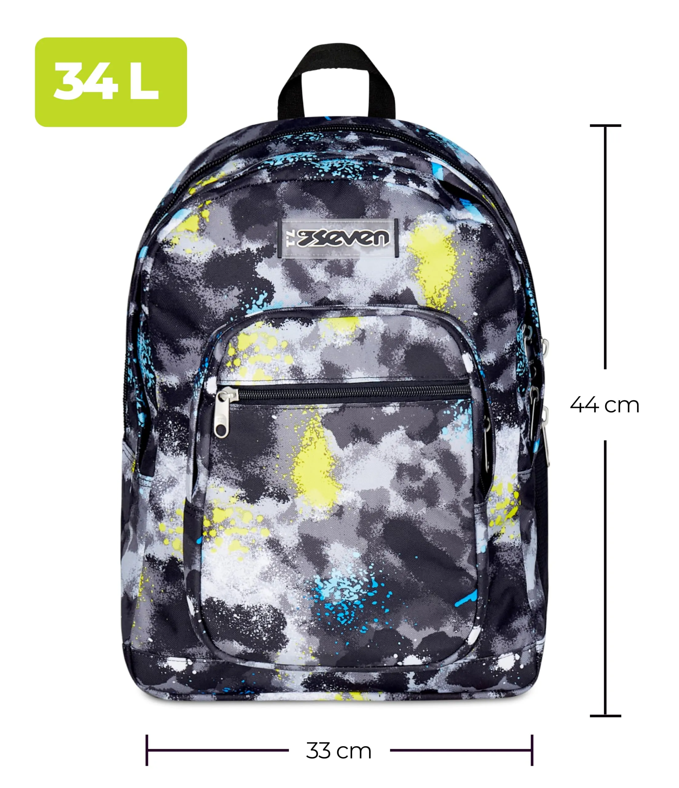 Seven Freethink Zaino Scuola 34L Doppio Scomparto, Nero Giallo - immagine 2