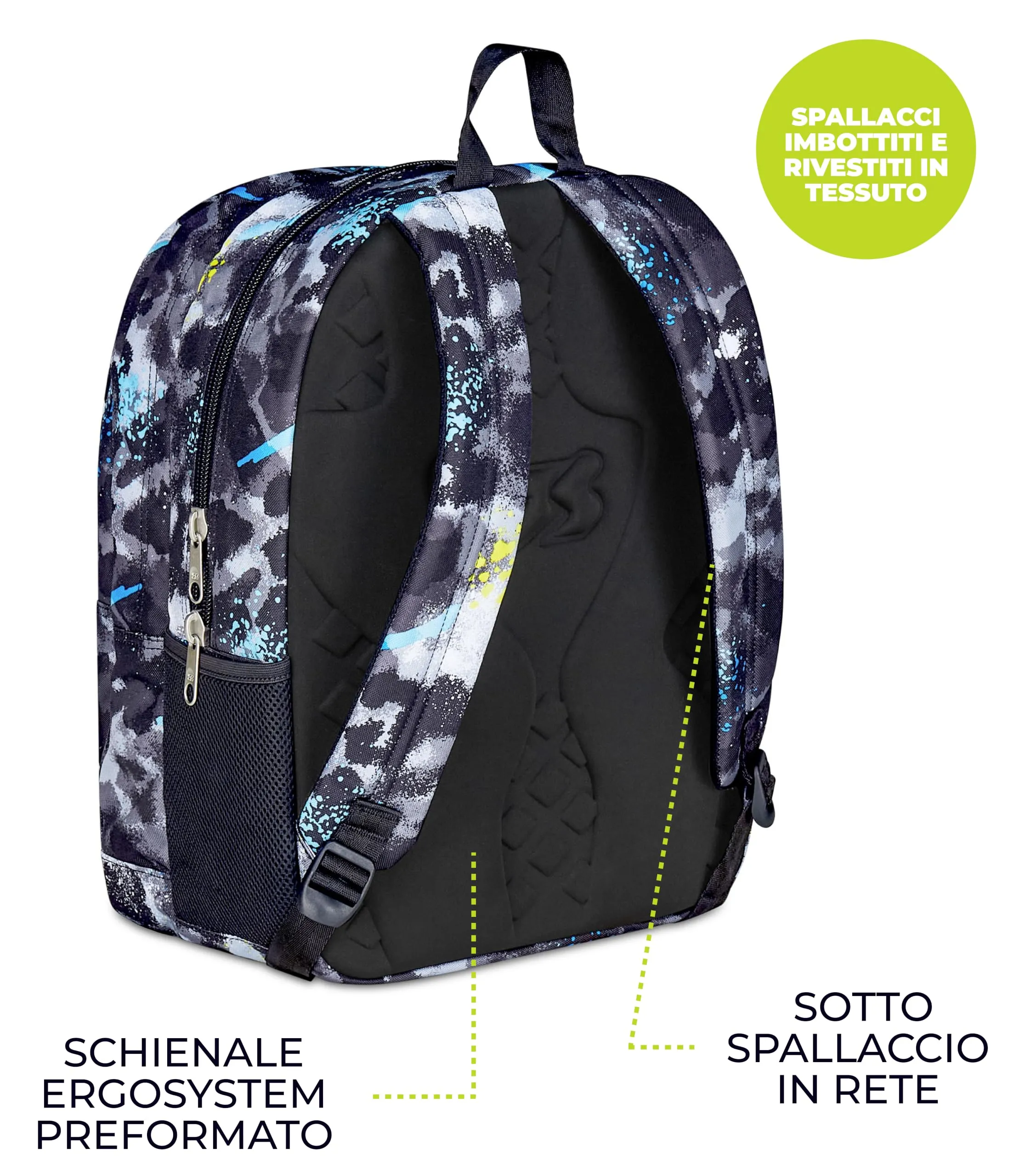 Seven Freethink Zaino Scuola 34L Doppio Scomparto, Nero Giallo - immagine 5