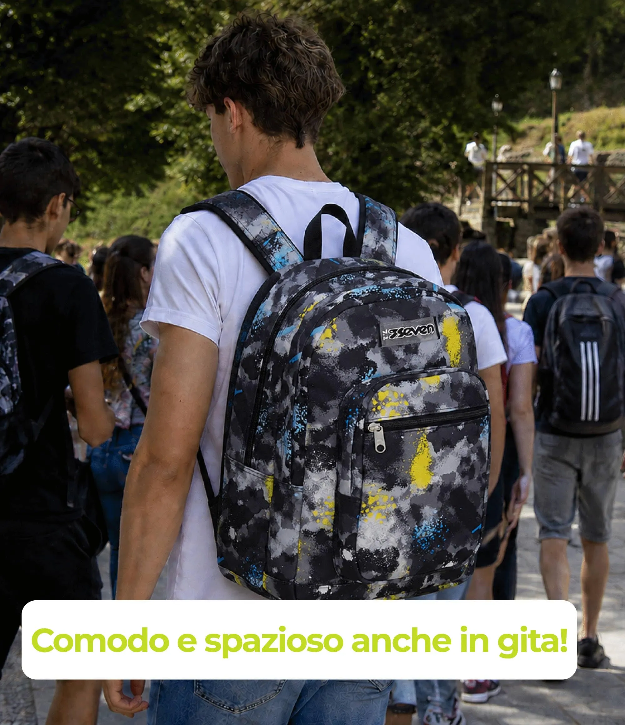 Seven Freethink Zaino Scuola 34L Doppio Scomparto, Nero Giallo - immagine 6