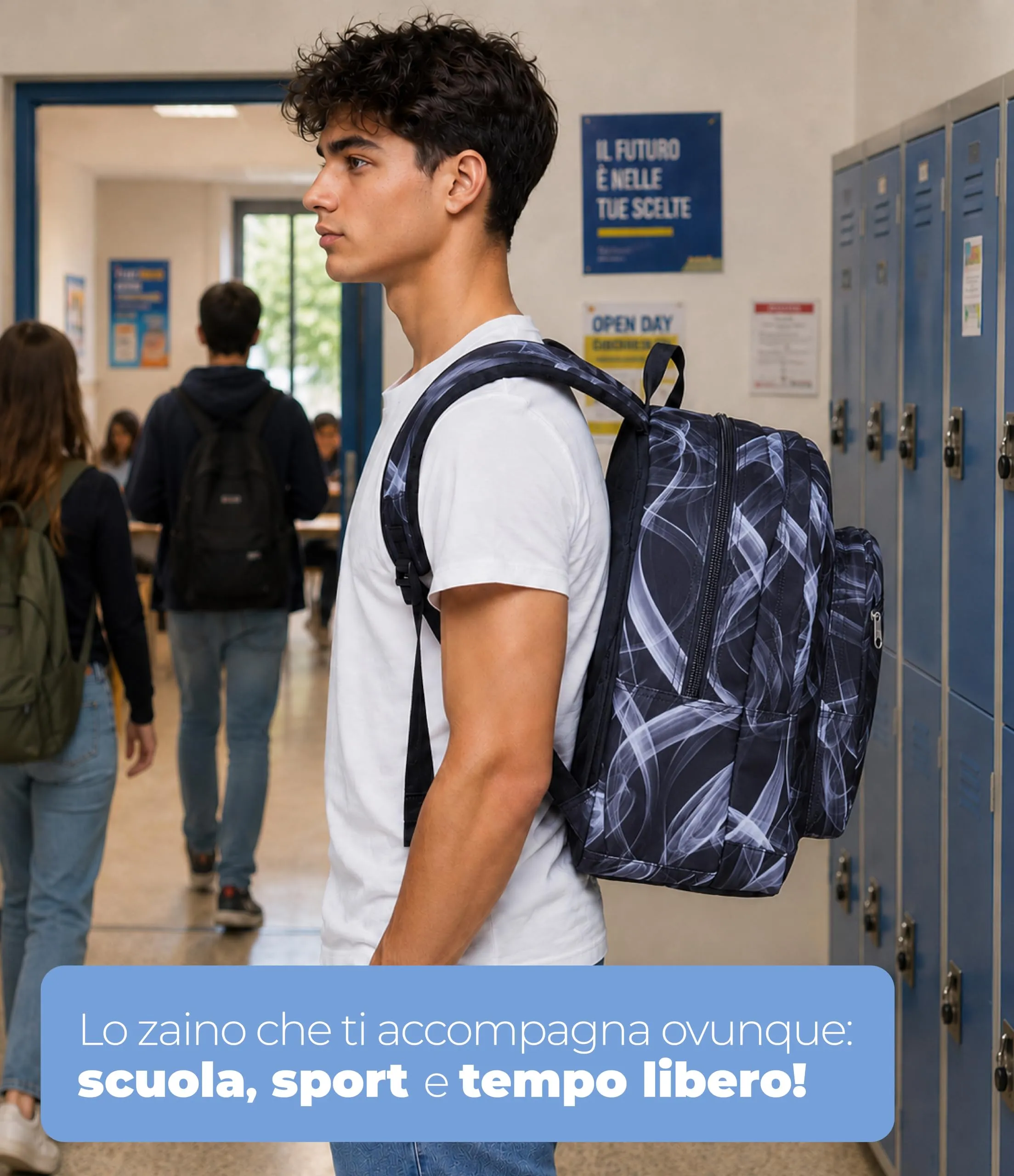 Seven Freethink Zaino Scuola 34L, Doppio Scomparto, Tasca PC e Borraccia, Nero Grigio - immagine 3