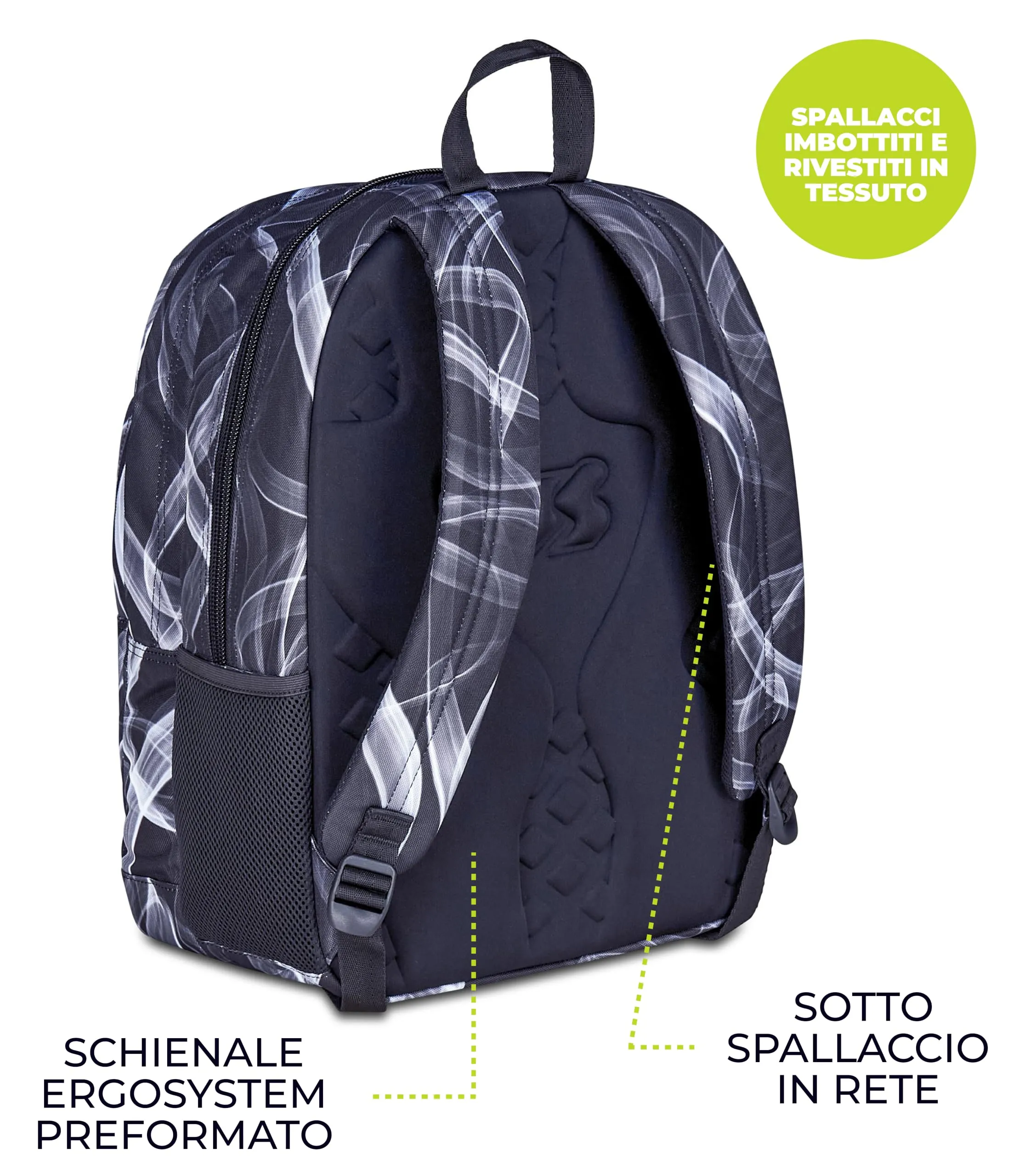 Seven Freethink Zaino Scuola 34L, Doppio Scomparto, Tasca PC e Borraccia, Nero Grigio - immagine 5