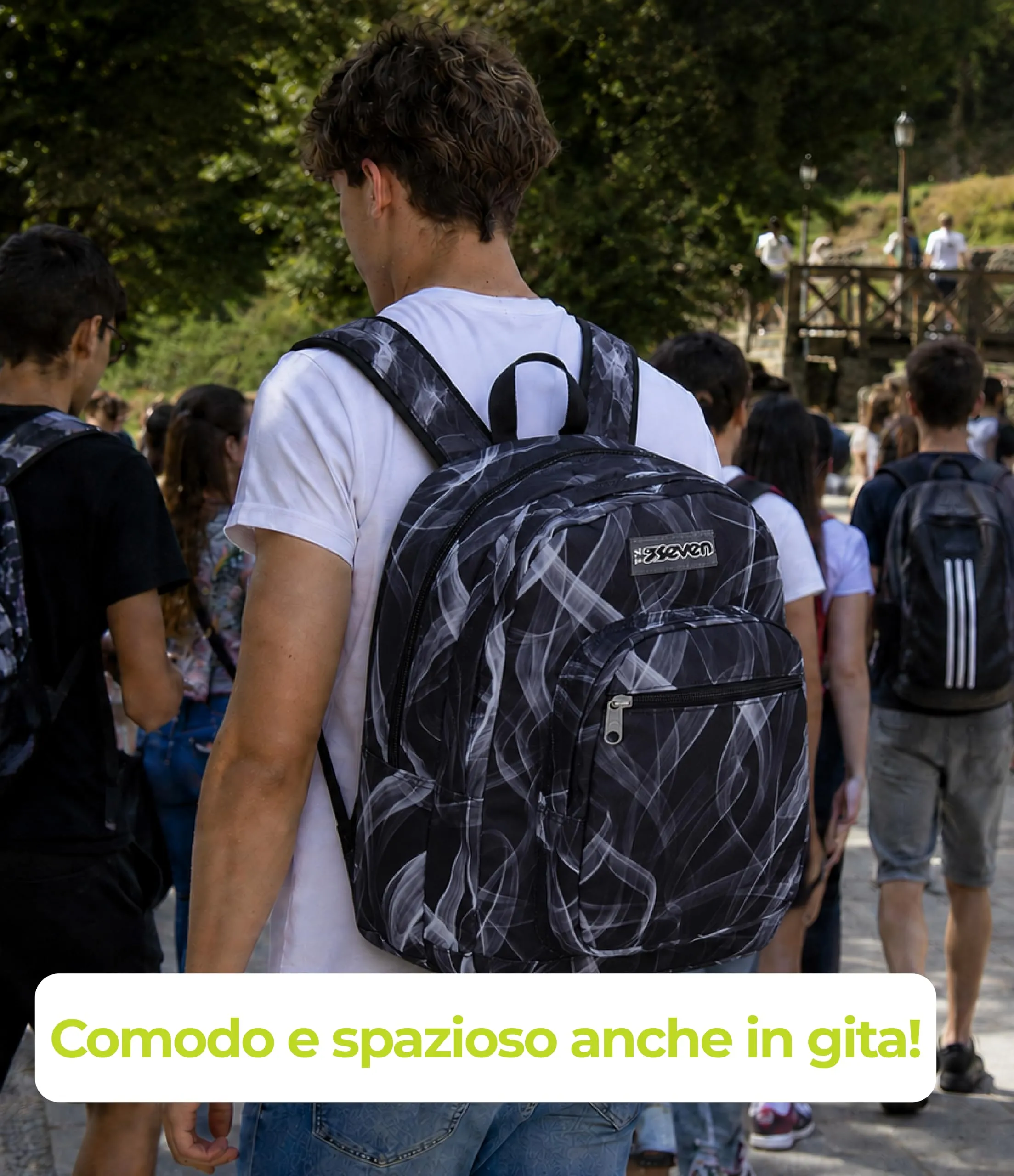 Seven Freethink Zaino Scuola 34L, Doppio Scomparto, Tasca PC e Borraccia, Nero Grigio - immagine 6