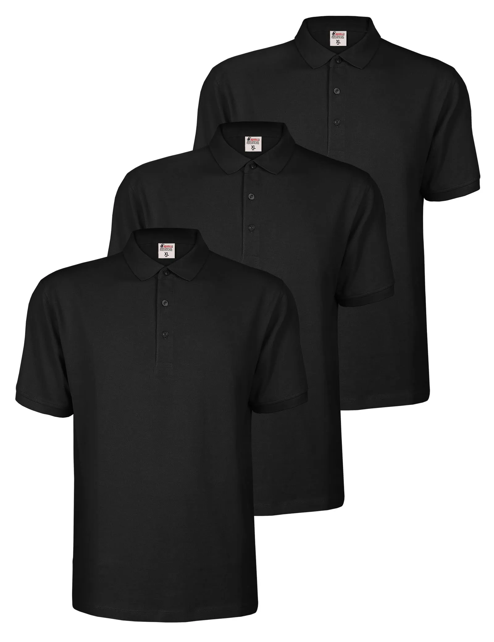 ALPIDEX Maglietta Polo Uomo Manica Corta Set da 3 Cotone Nero XXL - immagine 1