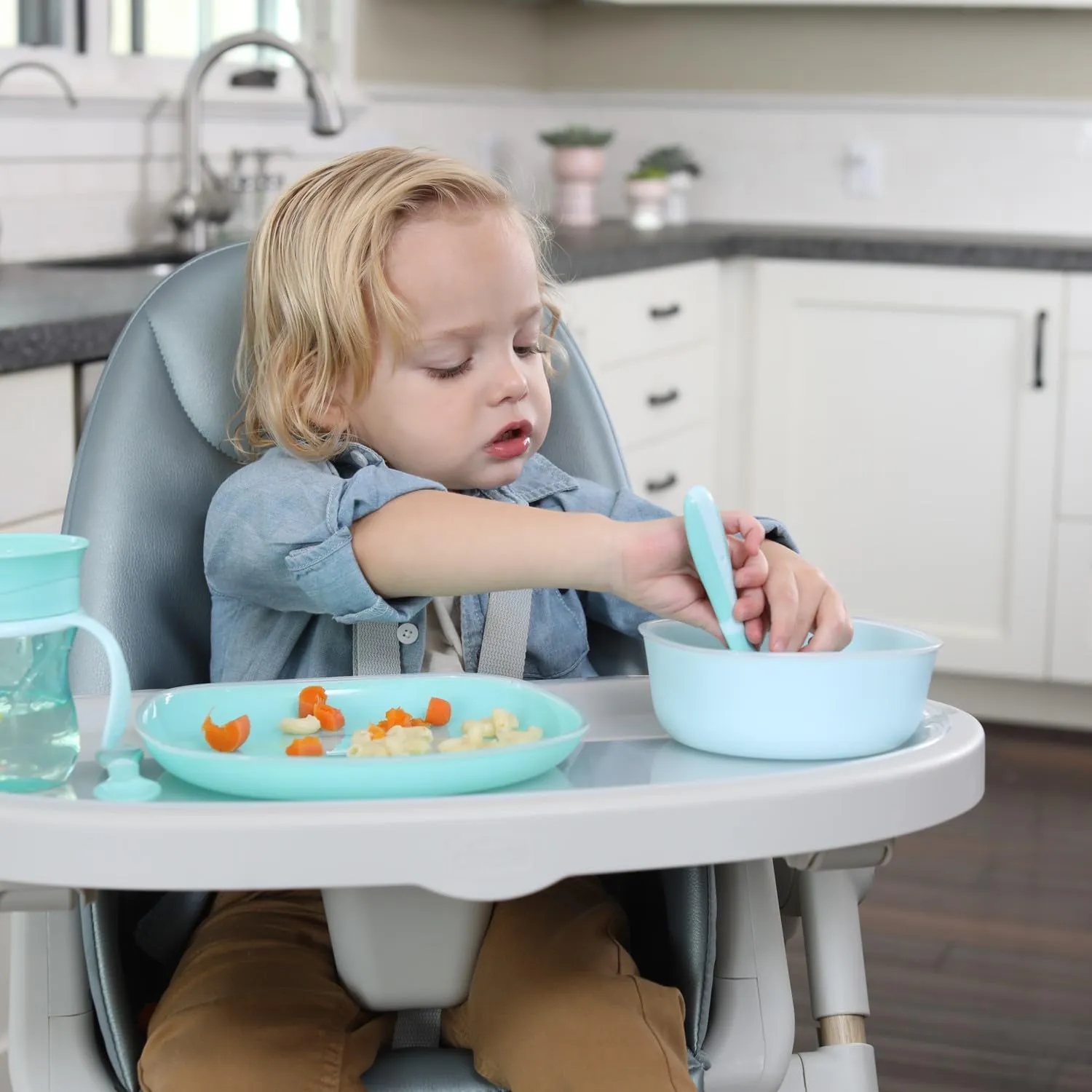 Chicco Set Piatti Bambini per Svezzamento, Piatto Piano e Ciotola, 2 Pezzi, Grigio, 12+ Mesi - immagine 6