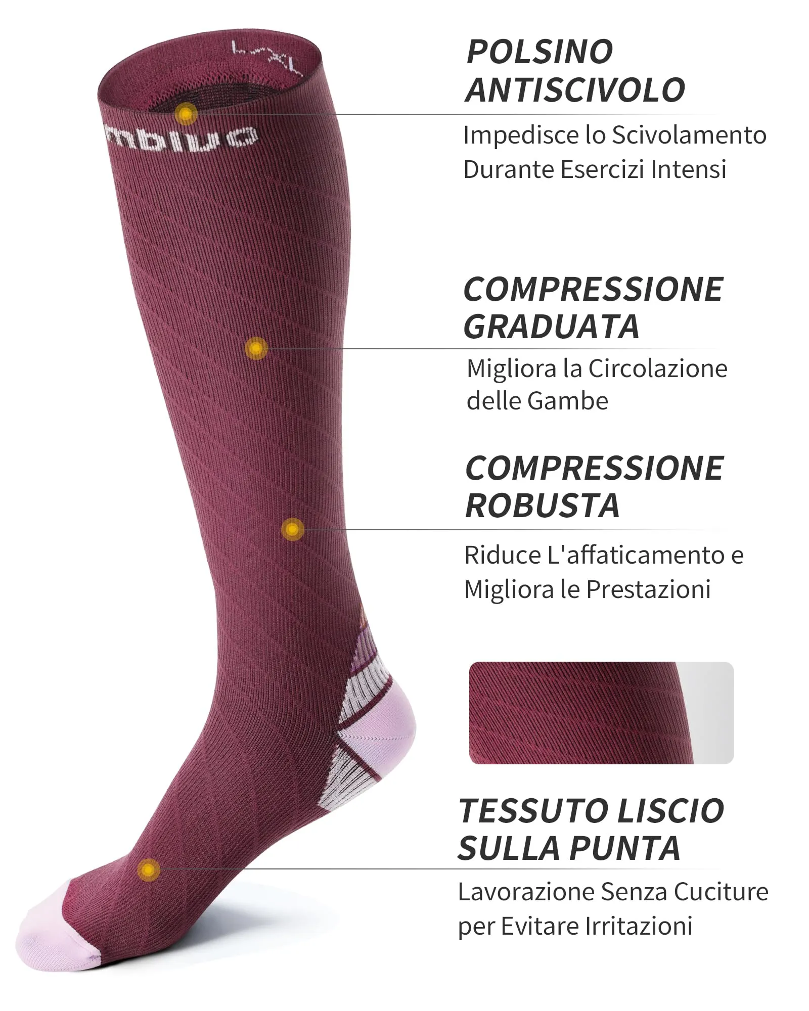 CAMBIVO Calze Compressione Graduata 20-30 mmHg, 2 Paia, L-XL, Rosa Scuro - immagine 3