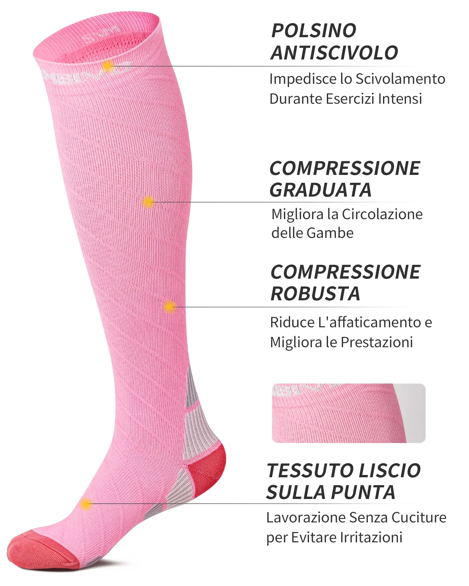 CAMBIVO Calze Compressione Graduata 20-30 mmHg, 2 Paia, Antiscivolo per Sport e Recupero, L-XL, Rosa Chiaro - immagine 3