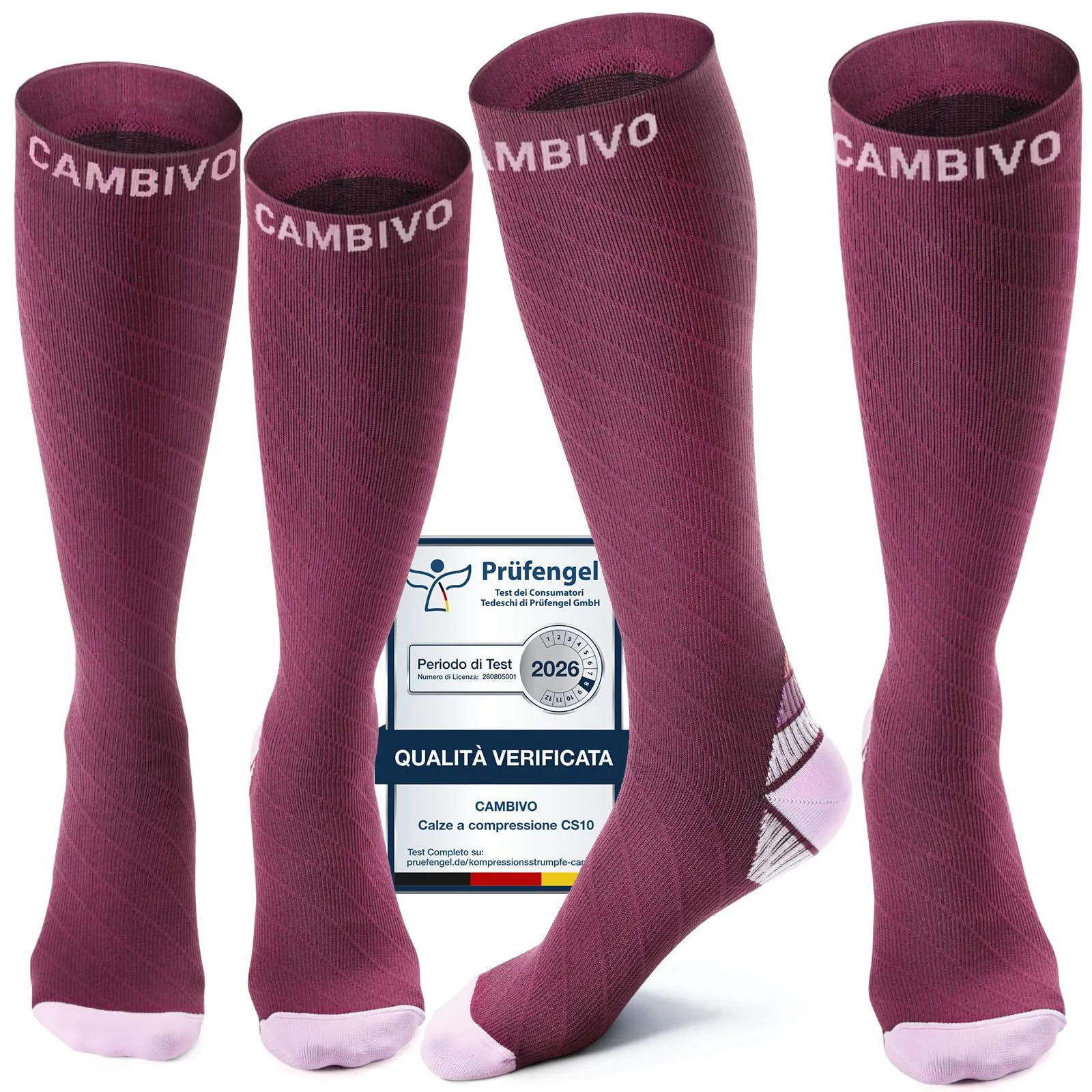 CAMBIVO Calze Compressione Graduata Donna e Uomo 20-30 mmHg, 2 Paia, Antiscivolo, Rosa Scuro, XXL - immagine 1