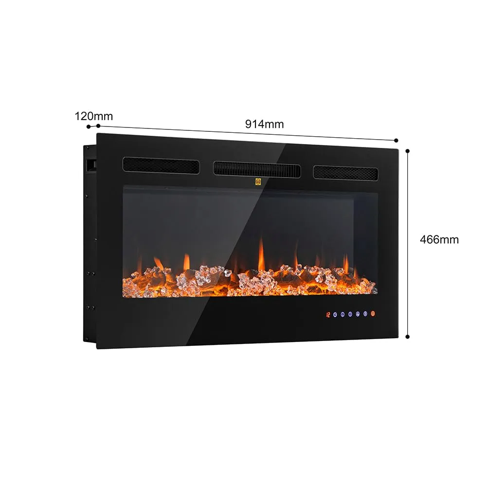 BAKAJI Camino Elettrico da Incasso Livigno 91 cm, Elettrocamino 3D con 12 Colori LED e Riscaldamento Regolabile - immagine 4