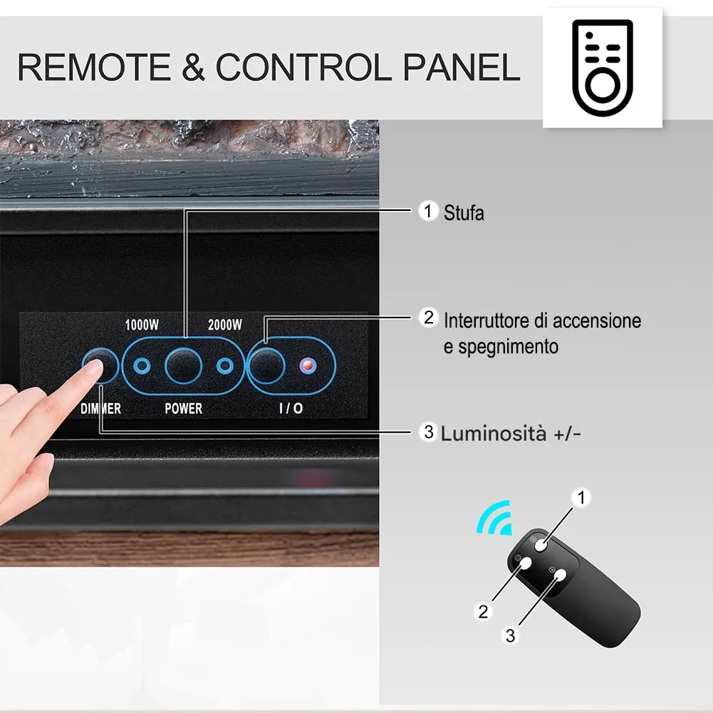 BAKAJI Camino Elettrico a Muro Cortina, 2000W, Cornice Effetto Pietra, Termostato Digitale - immagine 7