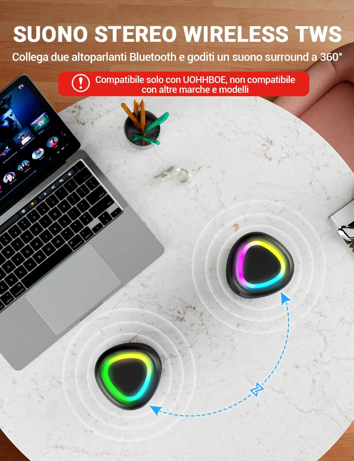 UOHHBOE Cassa Bluetooth Portatile 15W IPX5 con Luci RGB - immagine 3