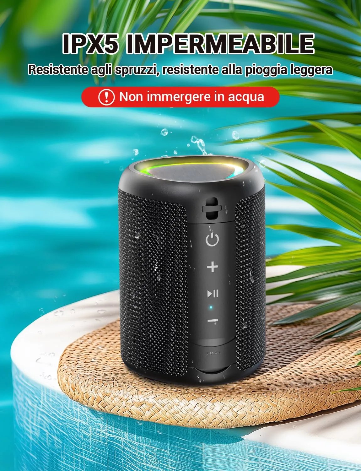 UOHHBOE Cassa Bluetooth Portatile 15W IPX5 con Luci RGB - immagine 7
